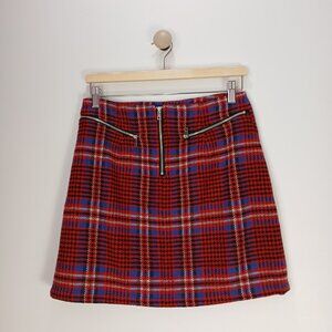 Red Plaid Mini Skirt Women Medium Twik Simons Zip Front Punk Preppy